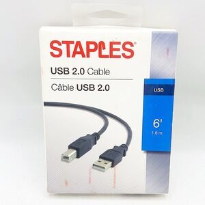 Staples USB 2.0 Cable 6ft Black New Printer Cable USB A to USB‎ B 29749